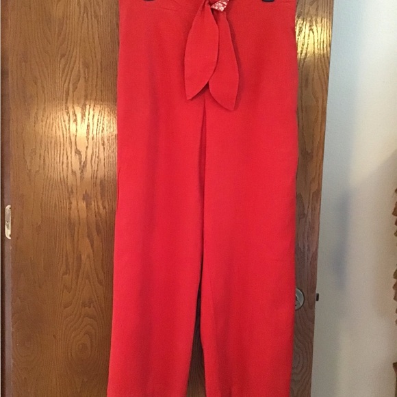 Anthropologie Pants - Anthropologie Red Wide Leg Pants with Tie Waist